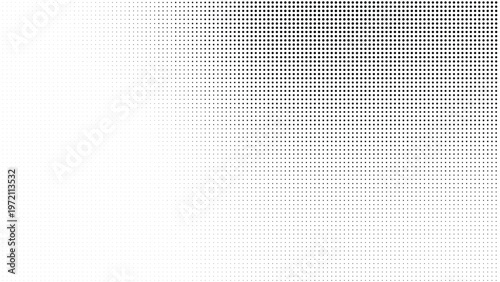 Macro close-up of black halftone dots printed on white paper forming a thick curved swoosh band, fading into a lighter dotted gradient with visible raster screening and paper grain.