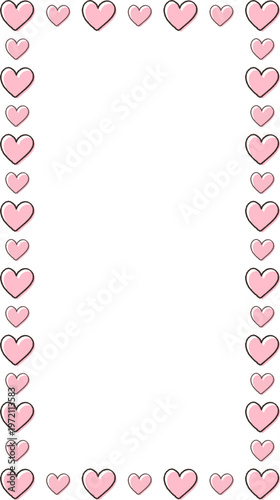 大小のピンクのハートが交互に並んだ可愛らしい縦長フレーム素材