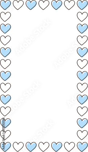 青色と白のハートが交互に並んだ手書き風の長方形フレーム