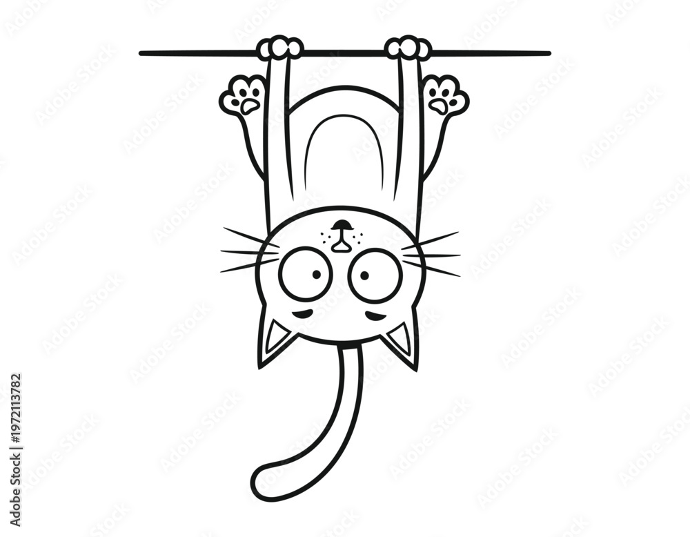 Obraz premium Playful silhouette of a hanging cat a whimsical illustration of feline acrobatics and joyful movement
