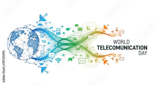 World telecommunication day illustration featuring a connected globe and technology