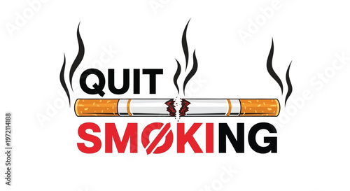 A broken cigarette with the words quit smoking displayed prominently