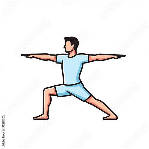 Man in Warrior Yoga Pose Side.
