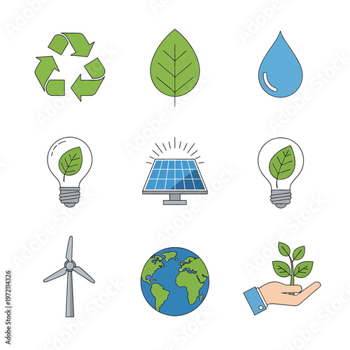 Eco friendly icons on white background 7.