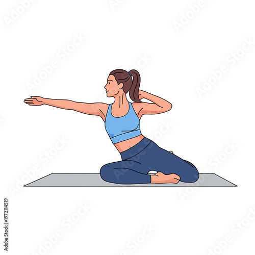 Woman doing yoga on mat.