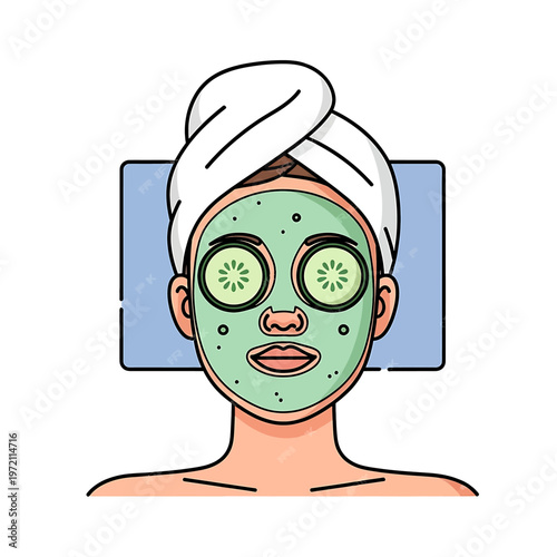 Woman with green face mask.