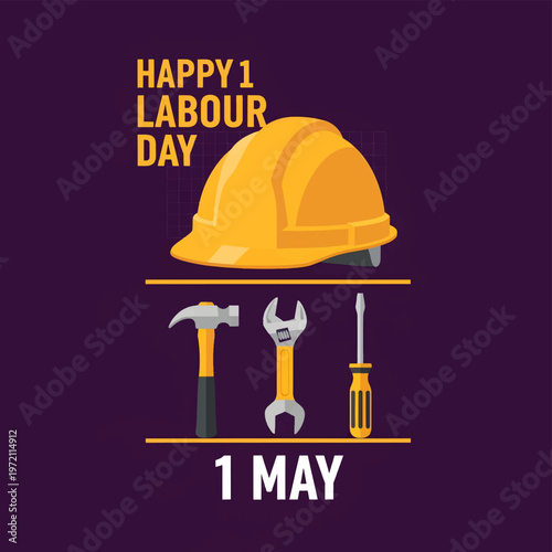 Labour Day celebration with tools and hard hat