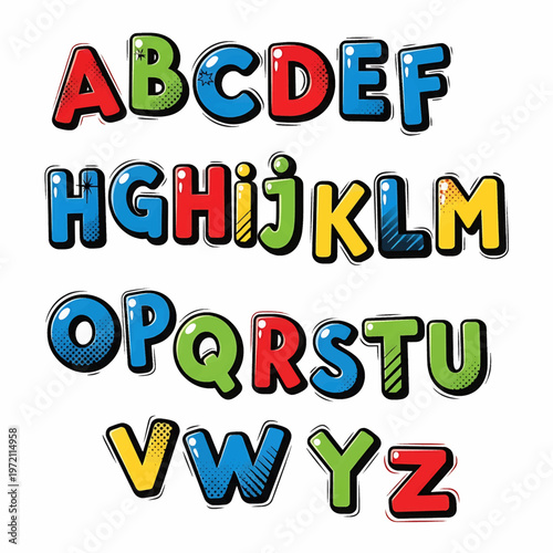 Colorful Alphabet Letters in Cartoon Style 4.