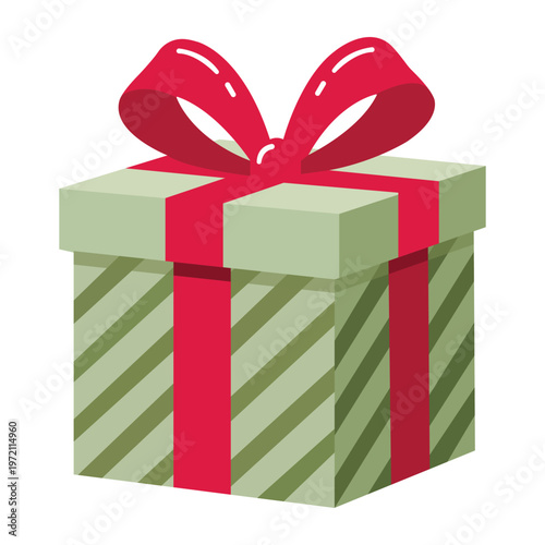 Wrapped Gift: A single, elegantly wrapped gift box, adorned with a vibrant red ribbon, conveys the anticipation of a special occasion.