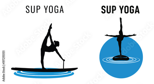 Minimalist Stand Up Paddle Yoga Silhouette Vector Illustration