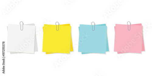 Colorful Sticky Notes Organized: A collection of square sticky notes, each a different pastel hue, clipped neatly together, forming a vibrant array for notes or reminders.