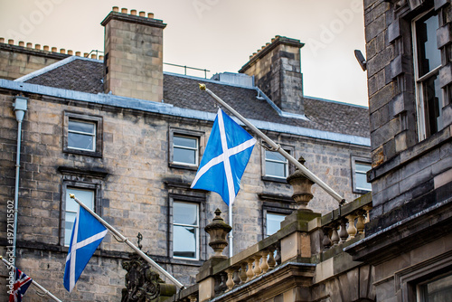 Obraz na płótnie scottish flags in Edinburgh Scotland