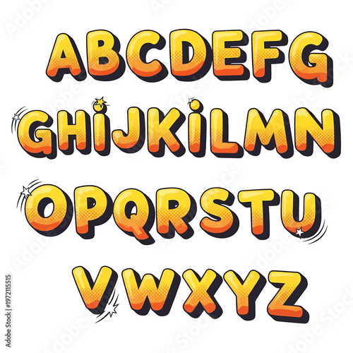 Alphabet letters in orange color.