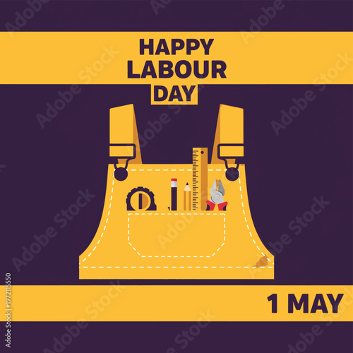 Labour Day Celebration with Tool Belt and Happy Workers