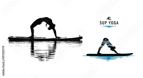 Zen Stand Up Paddle Yoga Silhouette Vector Illustration