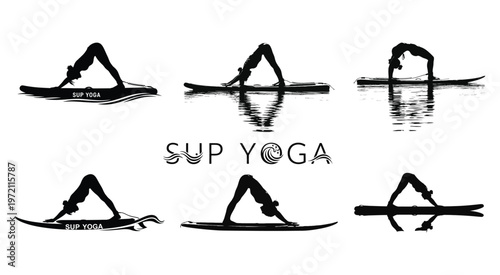 Zen Stand Up Paddle Yoga Poses Silhouette Collection