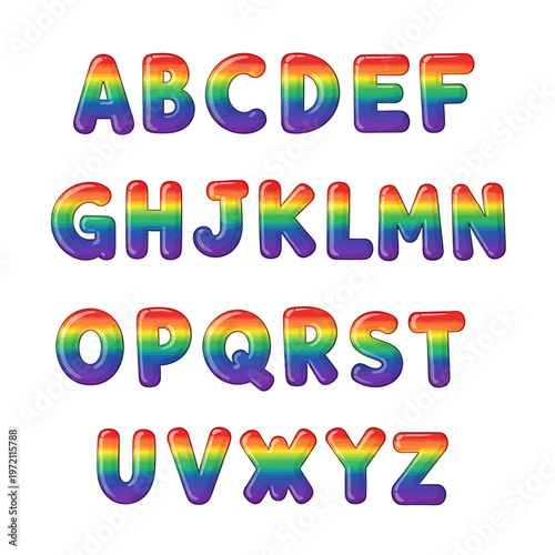 Rainbow colorful alphabet letters set.