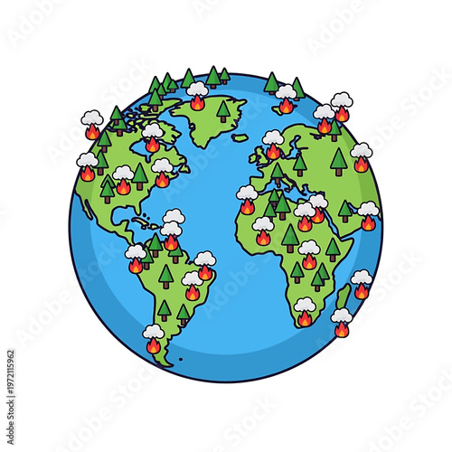 Earth Globe with Green Land Masses.