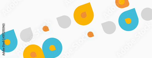 Abstract colorful shapes scattered across light background. Simple design, modern aesthetic, playful composition.