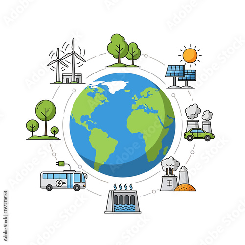 Earth Globe With Green Energy Icons 1.