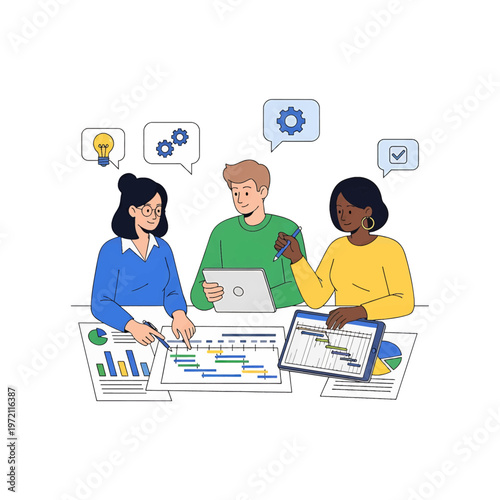 People working together on business project.