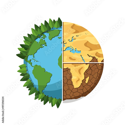 Earth Globe with Divided Land Mass.