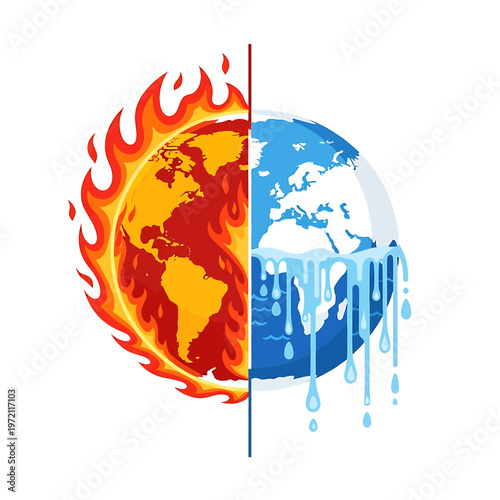 Earth climate change concept hot cold.