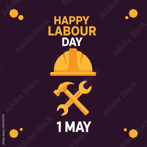 Labour Day celebration with hard hat and tools