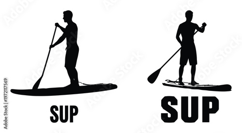 Silhouette Vector Icons for Stand Up Paddle Yoga and SUP Sports