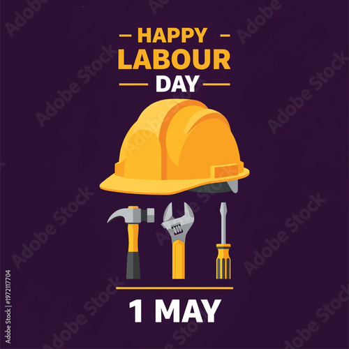 Labour Day celebration with safety helmet and tools on May 1st