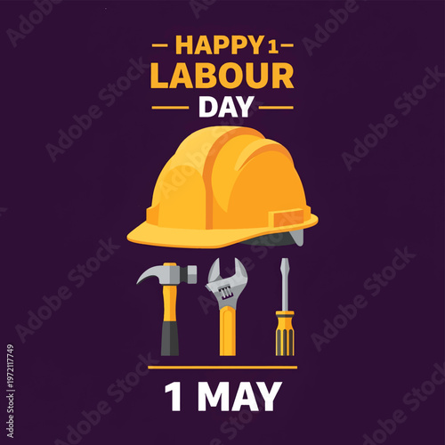 Labour Day celebration with hard hat and tools on May 1st
