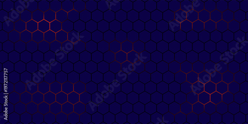 Abstract hexagon pattern background - futuristic sci fi honeycomb grid, glowing blue neon lines on dark. Geometric vector graphic design for digital interfaces, HUD displays and gaming backdrops.