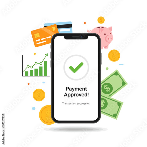 Mobile phone with payment approved screen.