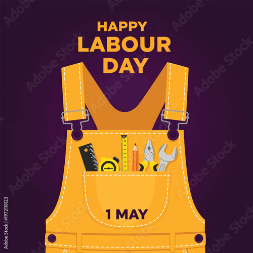 Labour Day Celebration with Tool Belt and Happy May 1st Greeting