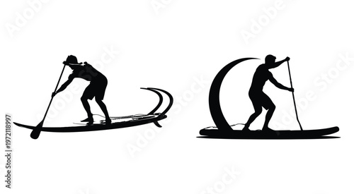 Stand Up Paddle Yoga Silhouette Vector Illustration