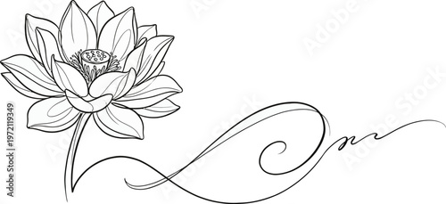 lotus one line continous vector illustration, vesak day element design