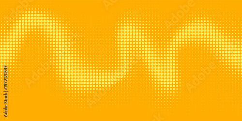 Yellow halftone pattern. Retro comic gradient background. Bright orange pixelated dotted texture overlay.