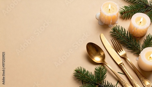 Elegant Table Setting with Candles and Greenery for Holiday Celebration