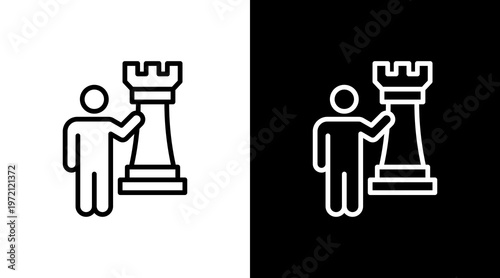 Customer Strategy White Icon Set Design