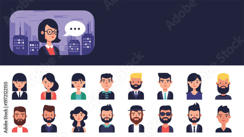 Large collection of diverse pixel art avatars representing different people with various hairstyles, clothing, and facial features for web design.