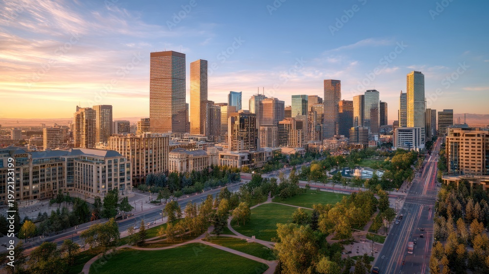 Fototapeta premium City skyline buildings aerial view