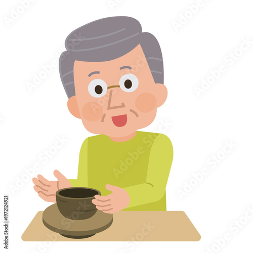 陶芸をする高齢者の男性　イラスト