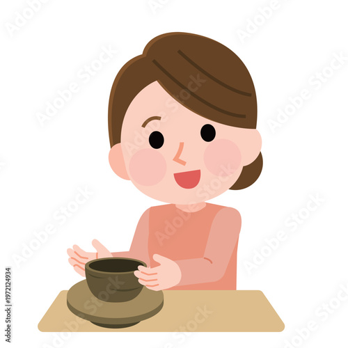 陶芸をする女性1　イラスト