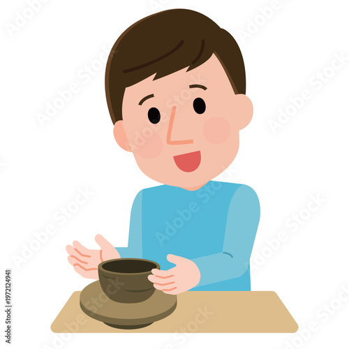 陶芸をする男性　イラスト