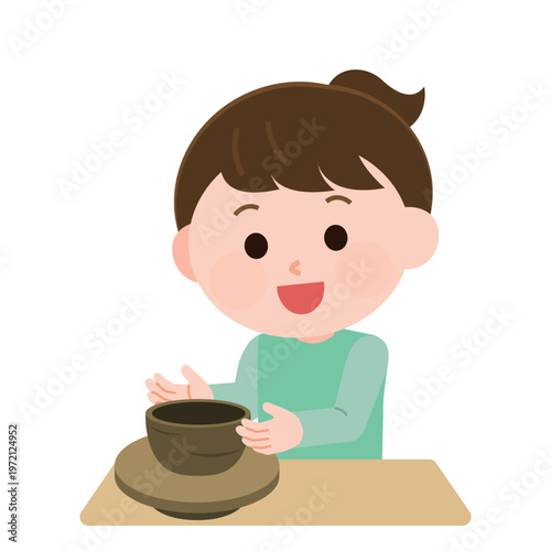 陶芸をする女の子　イラスト