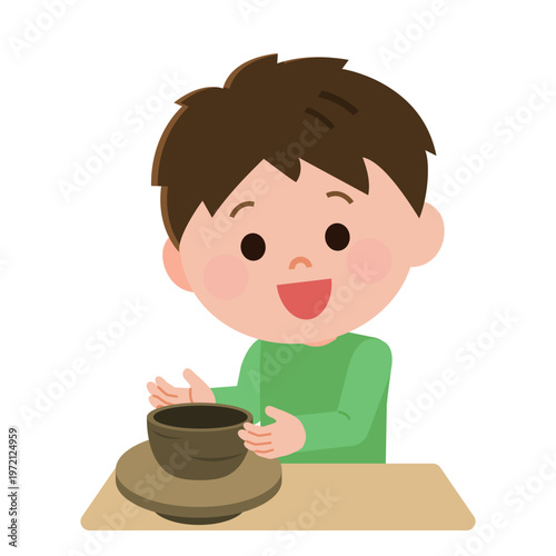 陶芸をする男の子　イラスト