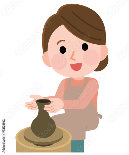 陶芸をする女性2　イラスト