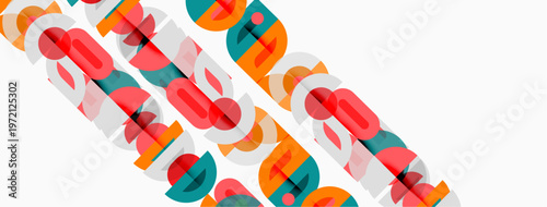 Abstract pattern features overlapping colorful oval shapes. Design appears repetitive, creating dynamic visual texture. Simple, modern aesthetic.