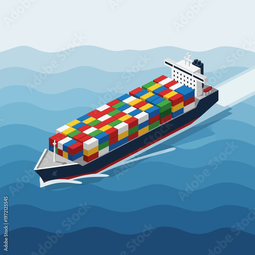 Cargo Ship Carrying Colorful Containers on the Ocean.