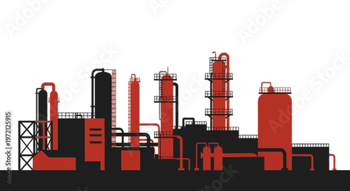 Industrial Oil Refinery Factory Plant Vector Illustration in Flat Design Style